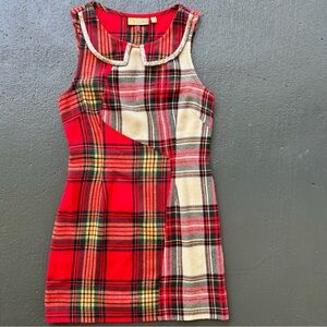 Princess Vera Wang Tartan Plaid Sequin Collar Tailor Fit Sleeveless Jumper Dress